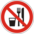 Verbotsschild Essen und Trinken verboten