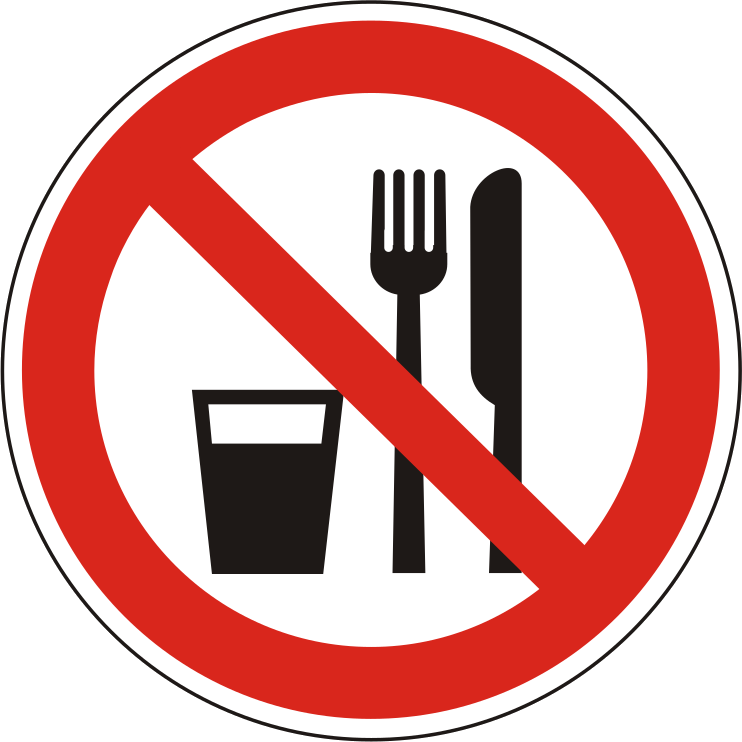 Verbotsschild Essen und Trinken verboten