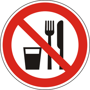 Verbotsschild Essen und Trinken verboten