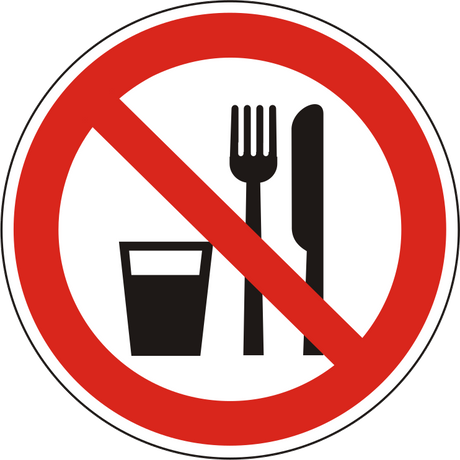 Verbotsschild Essen und Trinken verboten