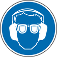 Gebotsschild als Symbol Gehör- und Augenschutz benutzen