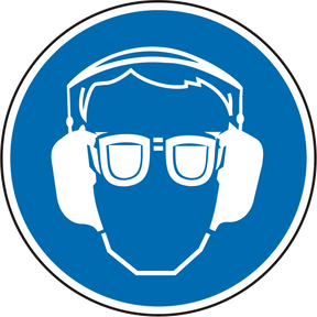 Gebotsschild als Symbol Gehör- und Augenschutz benutzen
