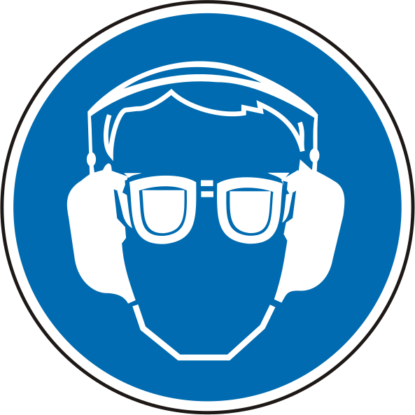 Gebotsschild als Symbol Gehör- und Augenschutz benutzen