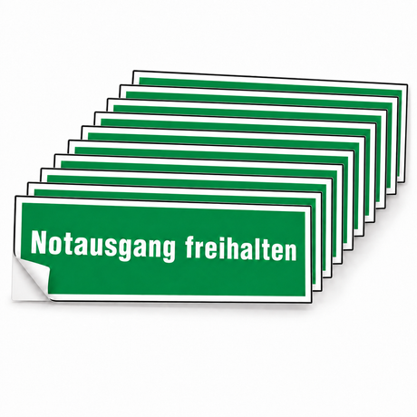 Rettungsschild "Notausgang freihalten" – Selbstklebende Folie – Mehrfachpack