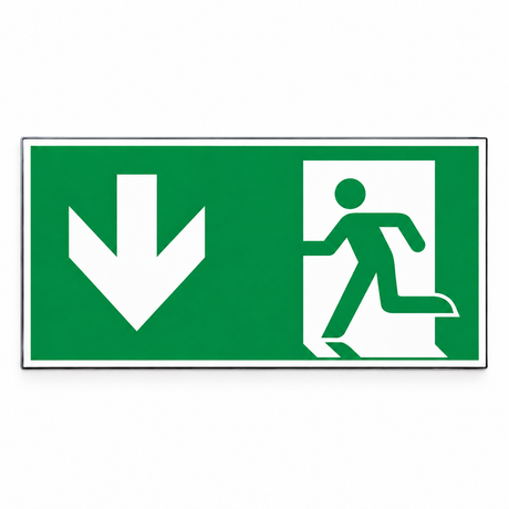 Rettungswegschild abwärts – ISO 7010 – E001 + E005 – Kunststoff 1 mm