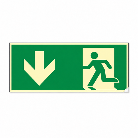 Rettungswegschild abwärts – ISO 7010 – E001 + E005 – Kunststoff langnachleuchtend selbstklebend Ultra