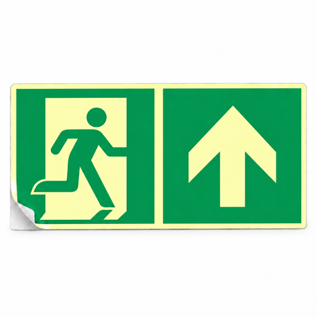 Rettungswegschild geradeaus – ISO 7010 – Kombiversion – Kunststoff langnachleuchtend selbstklebend