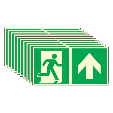 Rettungswegschild geradeaus – ISO 7010 – Kombiversion – Langnachleuchtende Folie – Mehrfachpack