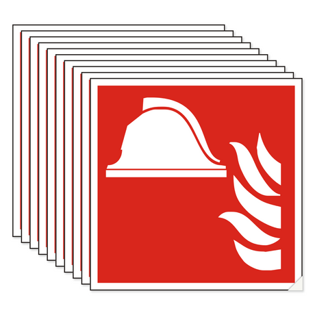 Brandschutzschild „Mittel und Geräte zur Brandbekämpfung“ – ISO 7010 – Selbstklebende Folie – Mehrfachpack