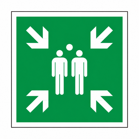 Rettungsschild Sammelstelle E 007 – ISO 7010 – Kunststoff, 3 mm Materialstärke