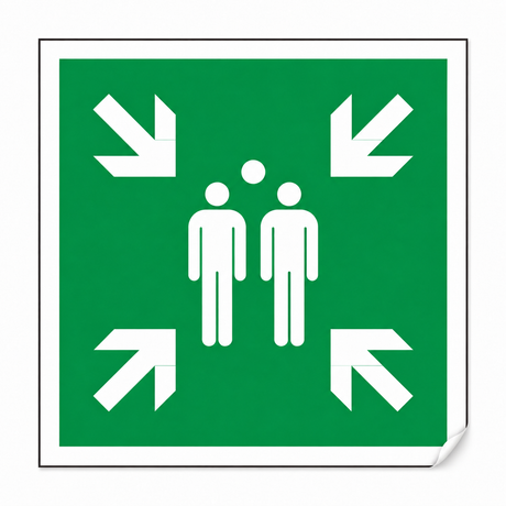 Rettungsschild Sammelstelle E 007 – ISO 7010 – Selbstklebende Folie