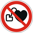 Verbotsschild als Symbol Verbot für Personen mit Herzschrittmacher nach ISO 7010
