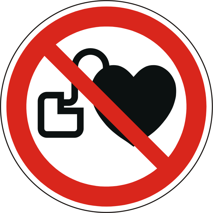 Verbotsschild als Symbol Verbot für Personen mit Herzschrittmacher nach ISO 7010
