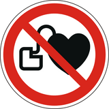 Verbotsschild als Symbol Verbot für Personen mit Herzschrittmacher nach ISO 7010