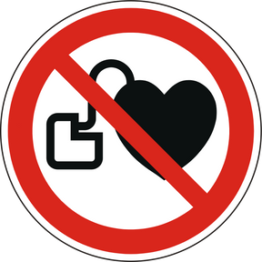 Verbotsschild als Symbol Verbot für Personen mit Herzschrittmacher nach ISO 7010