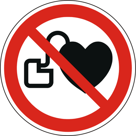 Verbotsschild als Symbol Verbot für Personen mit Herzschrittmacher nach ISO 7010