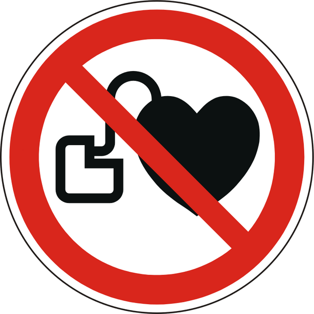 Verbotsschild als Symbol Verbot für Personen mit Herzschrittmacher nach ISO 7010