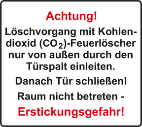 Zusatztext Warnschild Achtung! Löschvorgang nur von außen – ISO 7010