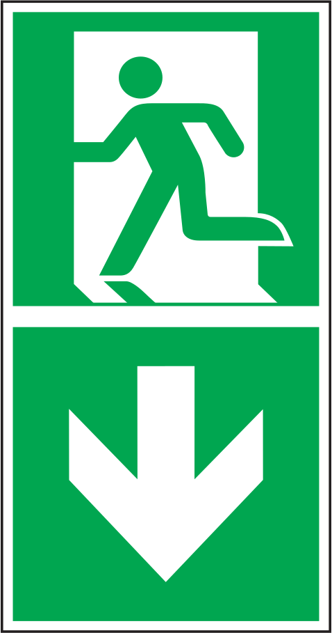 Rettungswegschild abwärts – ISO 7010 – E001