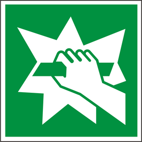 Rettungsschild Notausgangsvorrichtung (erreichbar nach Zerschlagen einer Scheibe) – ISO 7010