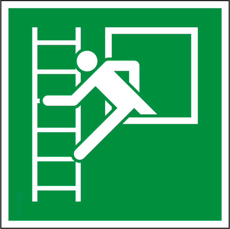 Rettungsschild Notfenster mit Fluchtleiter – ISO 7010