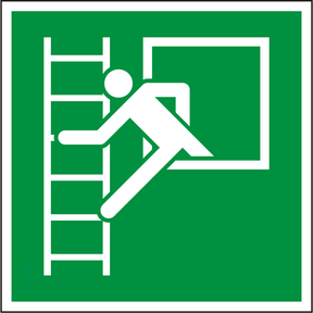 Rettungsschild Notfenster mit Fluchtleiter – ISO 7010
