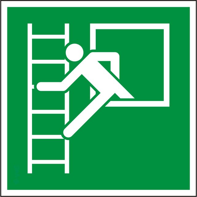 Rettungsschild Notfenster mit Fluchtleiter – ISO 7010