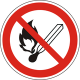 Verbotsschild Feuer, offenes Licht u. Rauchen verboten – ISO 7010