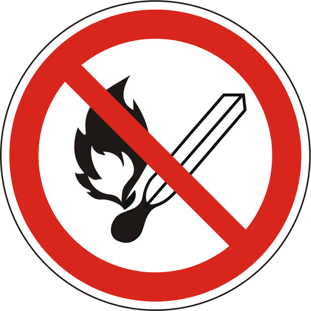 Verbotsschild Feuer, offenes Licht u. Rauchen verboten – ISO 7010