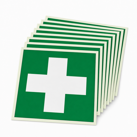 Rettungsschild Erste Hilfe E 003 – ISO 7010 – Kunststoff langnachleuchtend selbstklebend Ultra (Set)