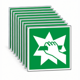 Rettungsschild Notausgangsvorrichtung (erreichbar nach Zerschlagen einer Scheibe) – ISO 7010 – Mehrfachpack