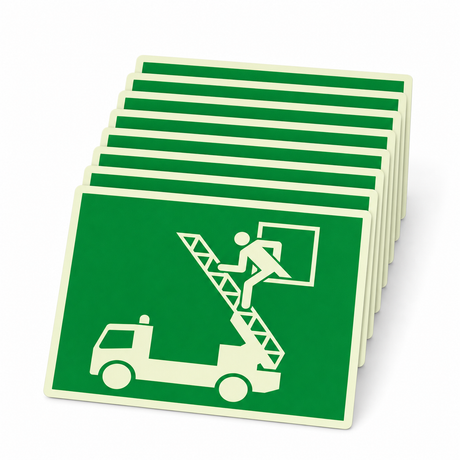 Rettungsschild Rettungsfenster – ISO 7010 – Kunststoff langnachleuchtend selbstklebend Ultra (Set)