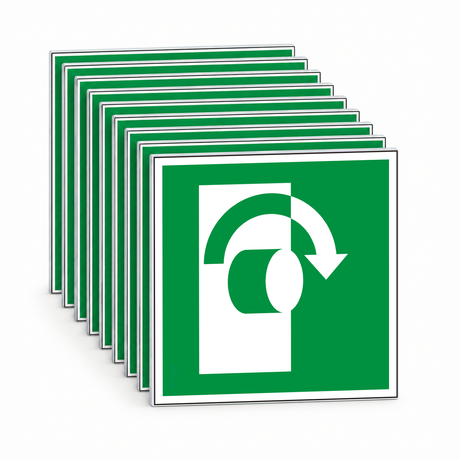 Rettungsschild Tür öffnen im Uhrzeigersinn – ISO 7010 – Mehrfachpack