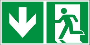Rettungswegschild abwärts – ISO 7010 – Kombiversion