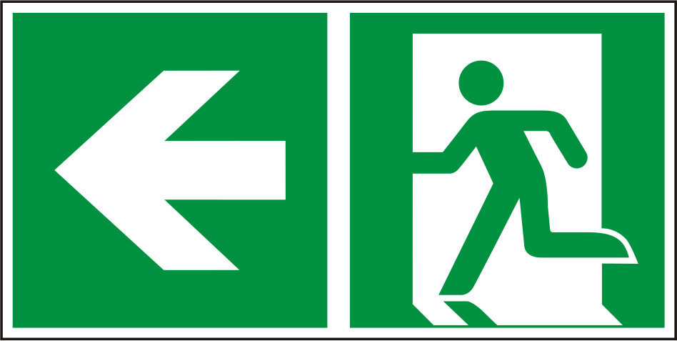 Rettungswegschild links – ISO 7010 – Kombiversion