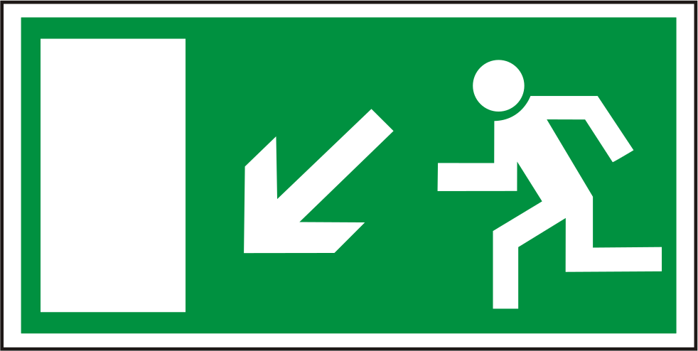 Rettungswegschild links abwärts
