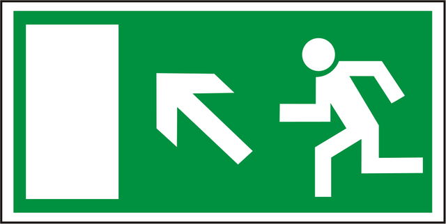 Rettungswegschild links aufwärts