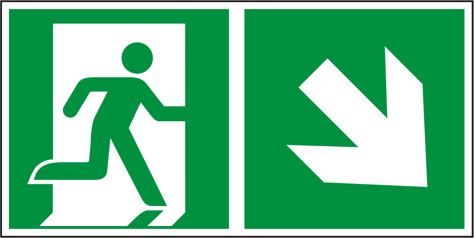 Rettungswegschild rechts abwärts – ISO 7010 – Kombiversion