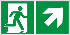 Rettungswegschild rechts aufwärts – ISO 7010 – Kombiversion