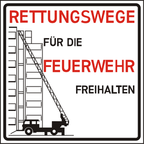 Schild Rettungswege für die Feuerwehr freihalten