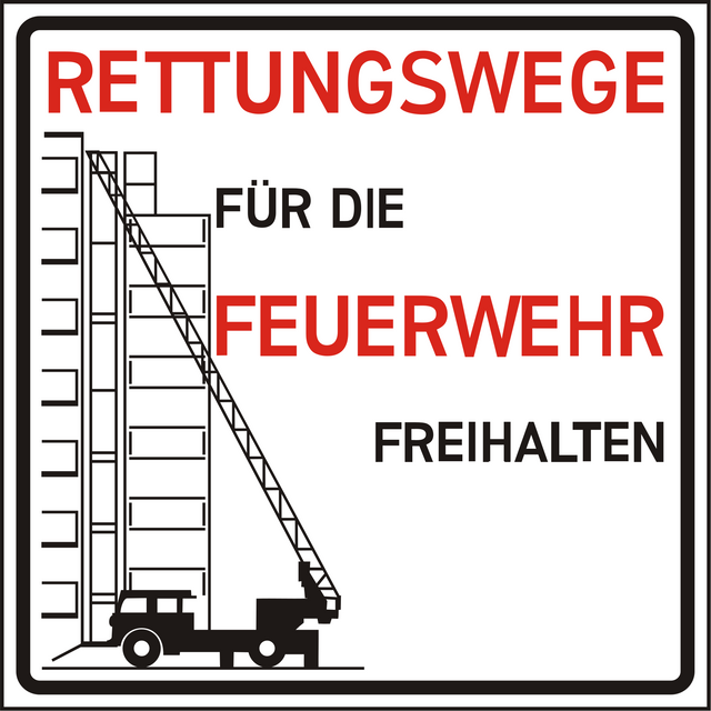 Schild Rettungswege für die Feuerwehr freihalten