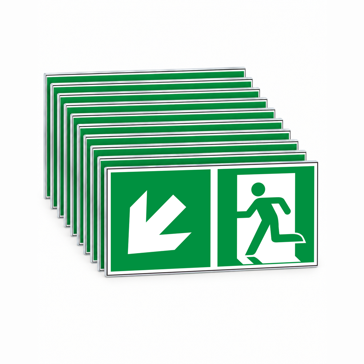 Rettungswegschild links abwärts – ISO 7010 – Kombiversion – Mehrfachpack