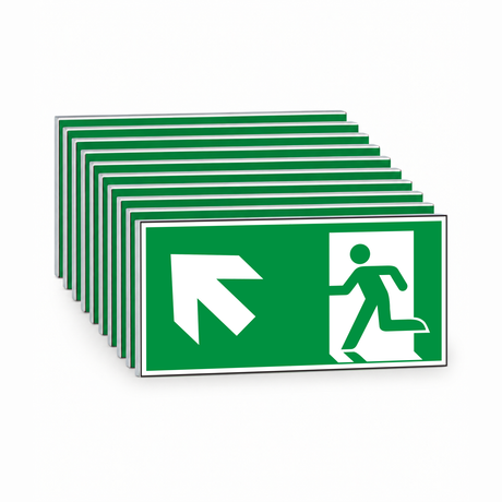 Rettungswegschild links aufwärts – ISO 7010 – E001 – Mehrfachpack