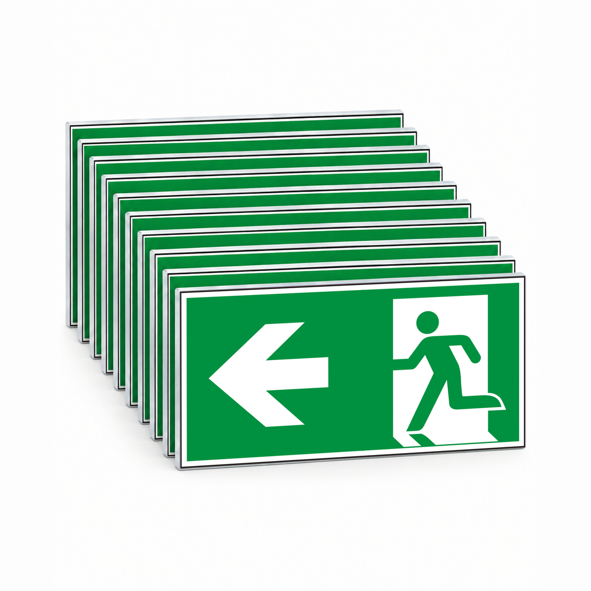 Rettungswegschild links – ISO 7010 – E001 – Mehrfachpack