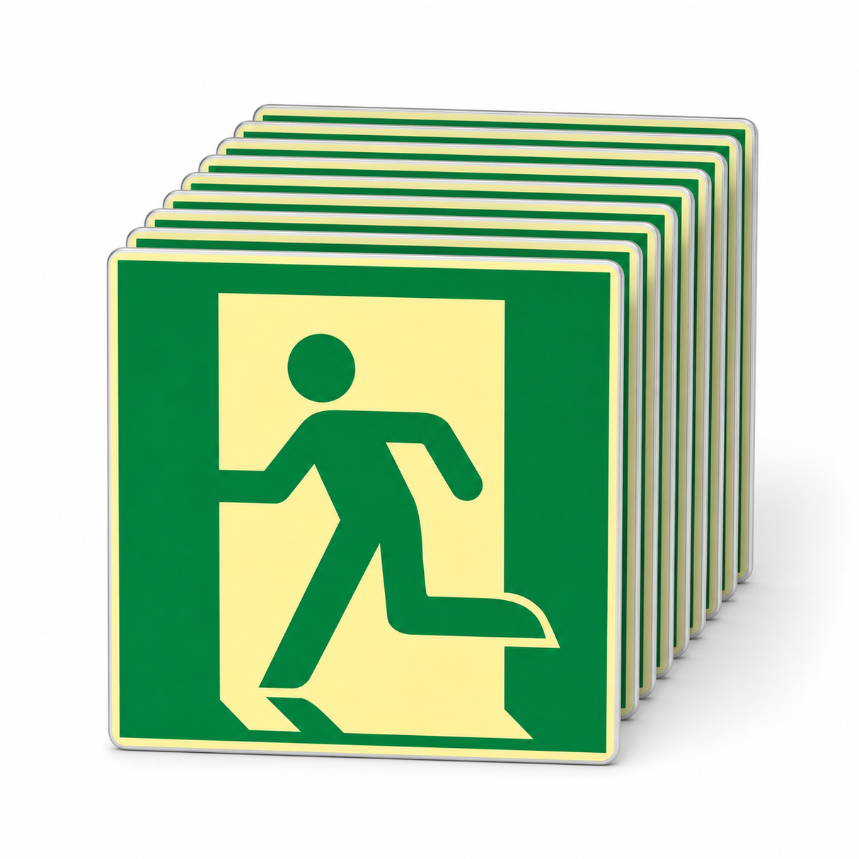 Rettungswegschild links – ISO 7010 – Symbol – Aluminium (Set)