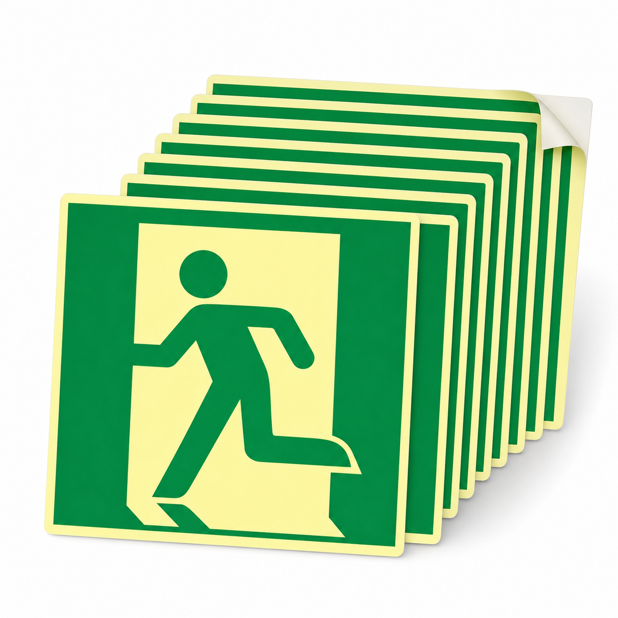 Rettungswegschild links – ISO 7010 – Symbol – Kunststoff langnachleuchtend selbstklebend Ultra (Set)