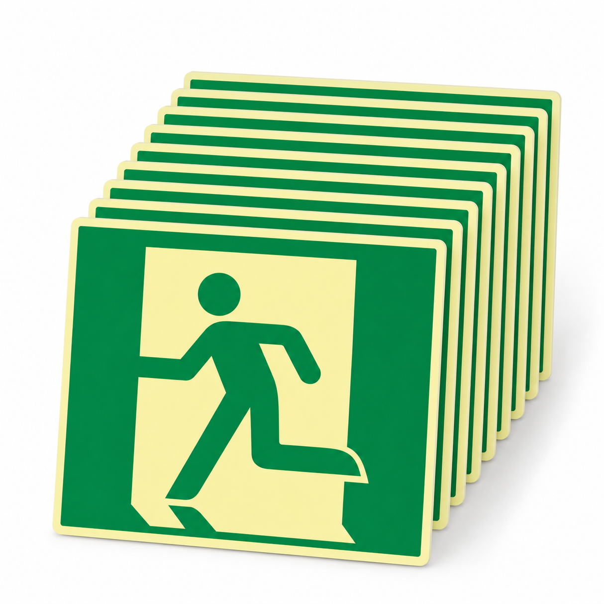 Rettungswegschild links – ISO 7010 – Symbol – Kunststoff langnachleuchtend (Set)