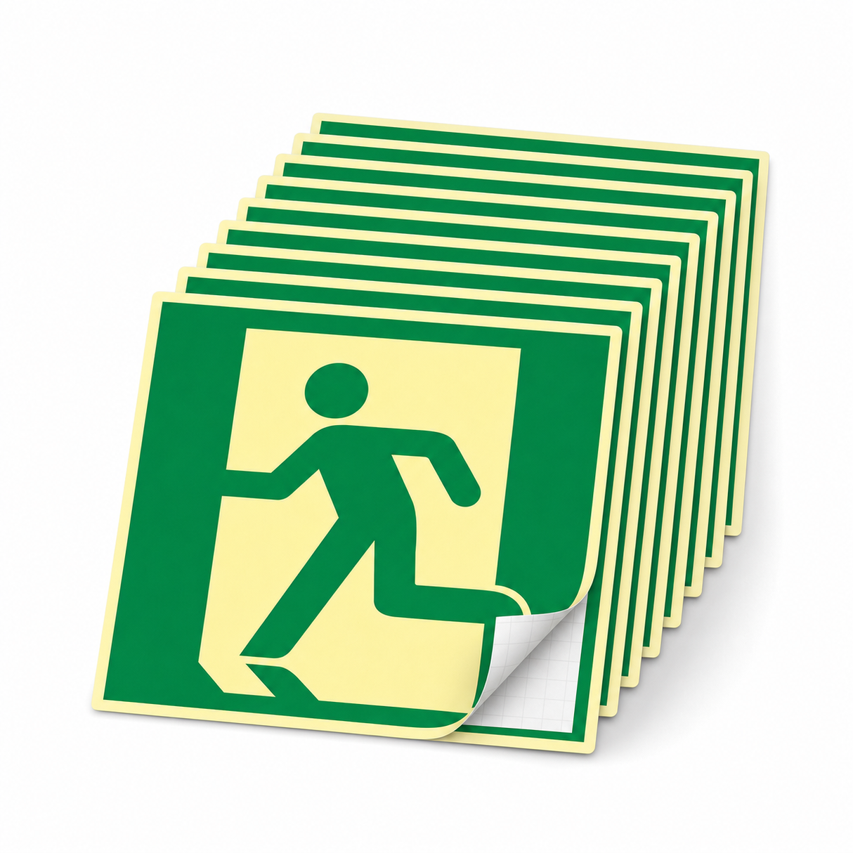 Rettungswegschild links – ISO 7010 – Symbol – Langnachleuchtende Folie (Set)