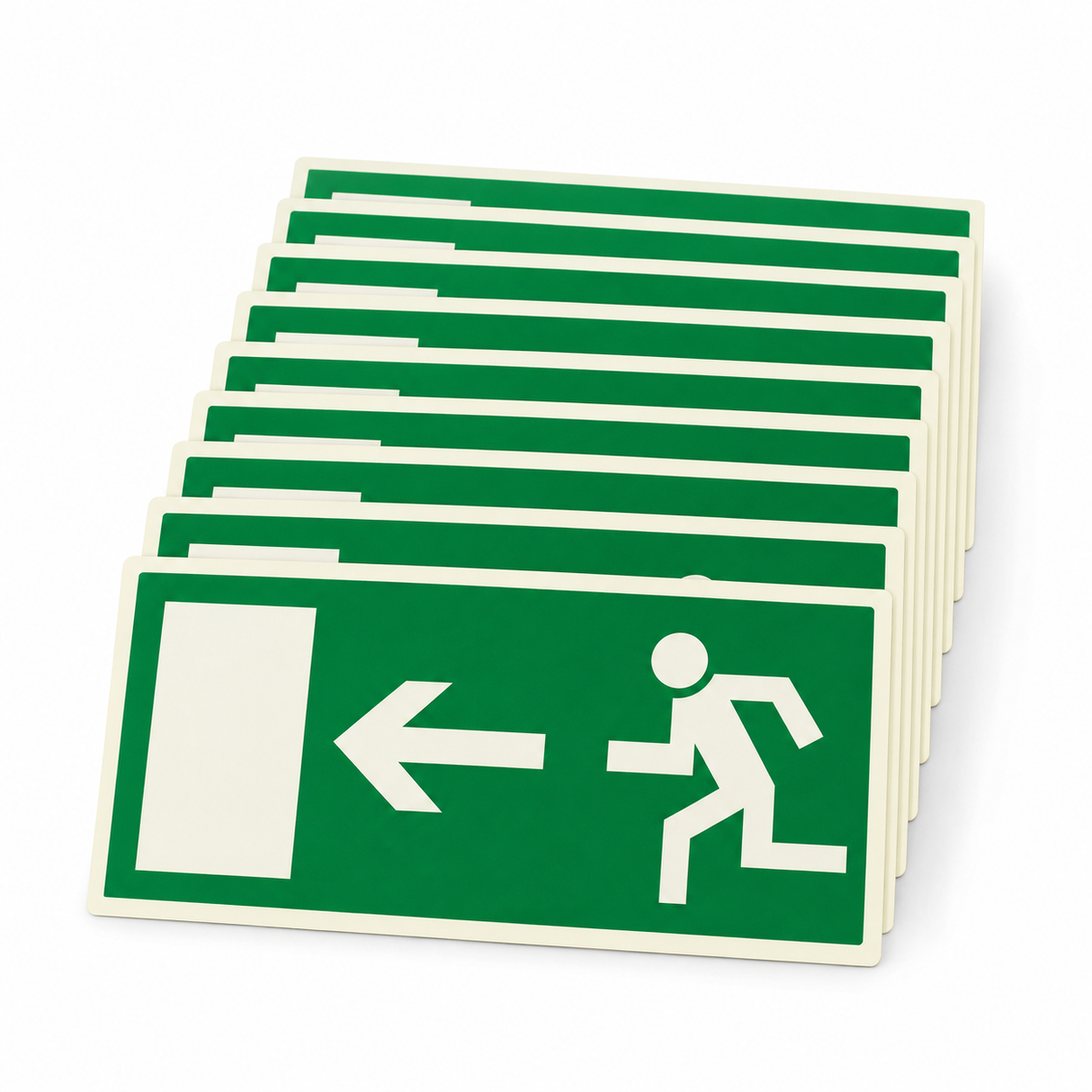 Rettungswegschild links – Symbol – Kunststoff langnachleuchtend selbstklebend (Set)