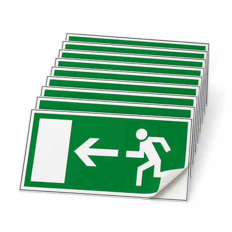 Rettungswegschild links – Symbol – Selbstklebende Folie (Set)